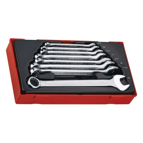 Teng 8pc AF Combination Spanner Set in TC tray, chrome vanadium steel, 12-point heads, organized for mechanics and DIY projects.