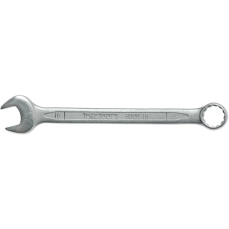 Teng 18mm combination spanner made from Chrome Vanadium Steel with polished head, 12-point ring end, and ergonomic design.