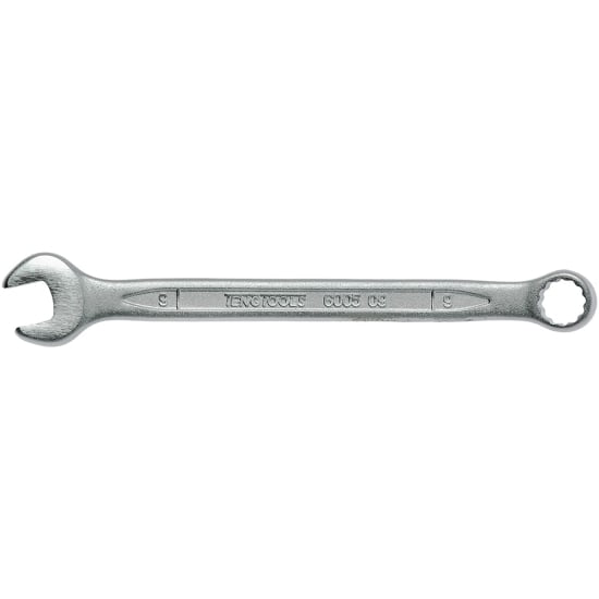 Teng 9mm Combination Spanner with polished heads, hip grip ring ends, and 15-degree angled 12-point for versatile use.