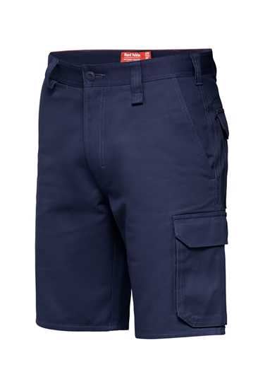 Navy Hard Yakka Foundations Cargo Shorts in Size 82, featuring durable cotton, relaxed fit, and multiple storage pockets.