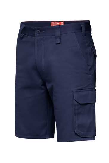 Navy Hard Yakka Foundations Cargo Shorts in size 72, featuring durable cotton, relaxed fit, and multiple reinforced pockets.