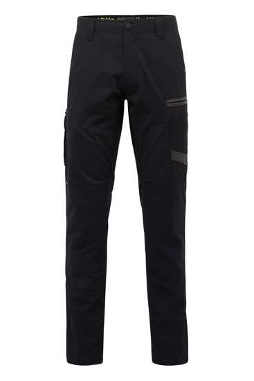 Hard Yakka Raptor Active Pant in black, size 17, featuring durable fabric, elastic waistband, and Y-LAB pocket systems for active workers.