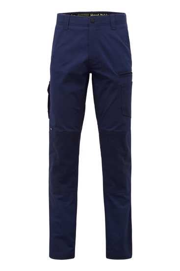 Hard Yakka Raptor Active Pant in navy, size 77; durable, flexible, with reinforced pockets and eco-friendly fabric.