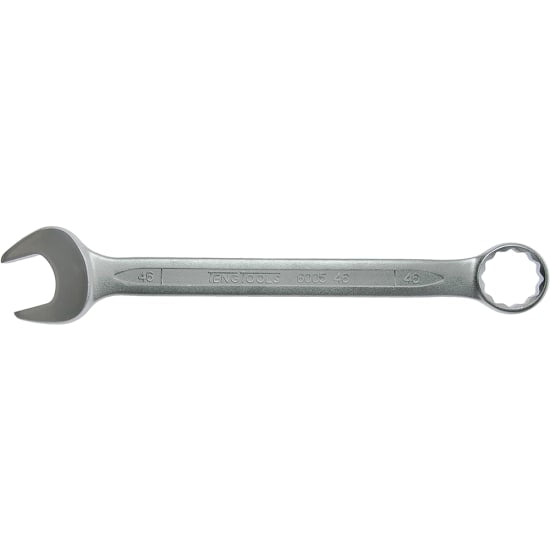 Teng Tools 46mm combination spanner, crafted from Chrome Vanadium Steel, features a 15-degree offset and polished satin finish.