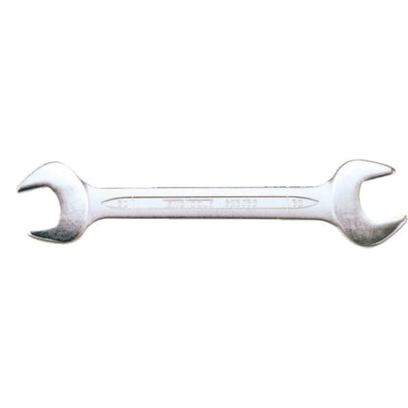 Metric double open-end spanner with 6mm and 7mm sizes, offset at 15 degrees, chrome vanadium steel, satin finish.