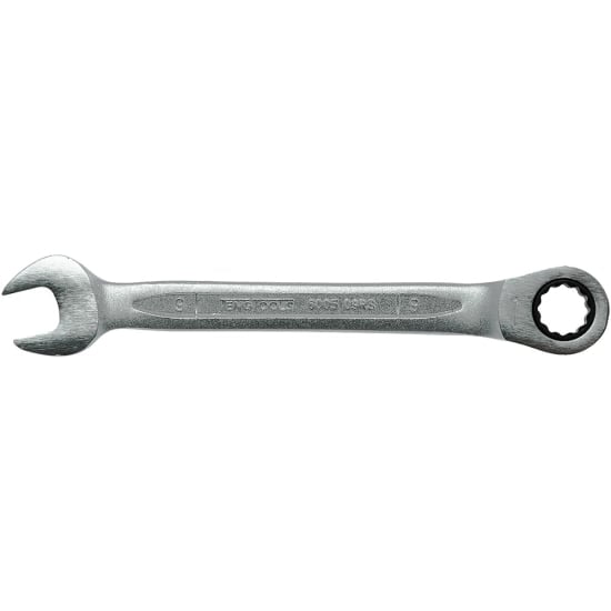 Teng 9mm ratchet combination spanner with hip grip design, 72 teeth ratchet, chrome vanadium steel, ideal for tight spaces.