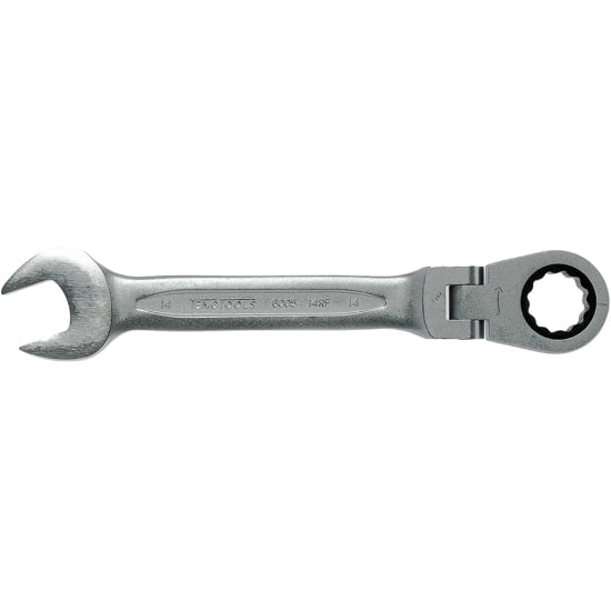 Teng 14mm Flex-Head Ratchet Spanner with flexible head, 72-tooth ratchet, and chrome vanadium finish for precision tasks.