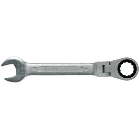 Teng 17mm Flex-Head Ratchet Spanner with 72 teeth for tight spaces, chrome vanadium steel, and reduced damage design.