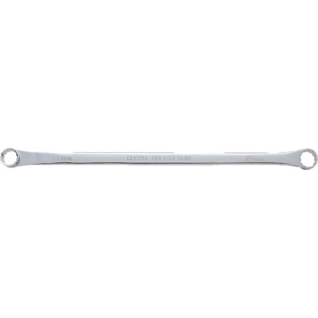 Teng 17 x 19mm double ring long spanner with flat design, durable chrome vanadium steel, ideal for tight spaces and enhanced grip.