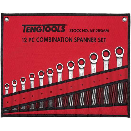 Teng Flat Type Ratchet Metric Spanner Set 6512RSMM-12 Piece (Set)