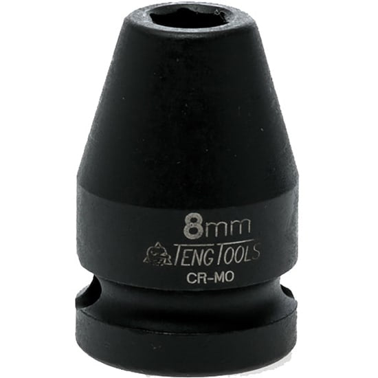 1/2in Drive Impact Socket 8mm DIN, durable chrome molybdenum, 6-point design, black phosphate finish for easy identification.