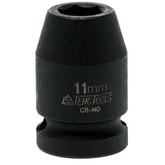 1/2in Dr. impact socket 11mm with black phosphate finish, designed for secure air gun attachment and optimal torque transfer.