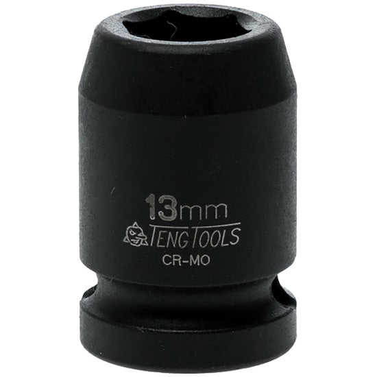 1/2in drive 13mm impact socket, crafted from chrome molybdenum with black phosphate finish for durability and corrosion resistance.