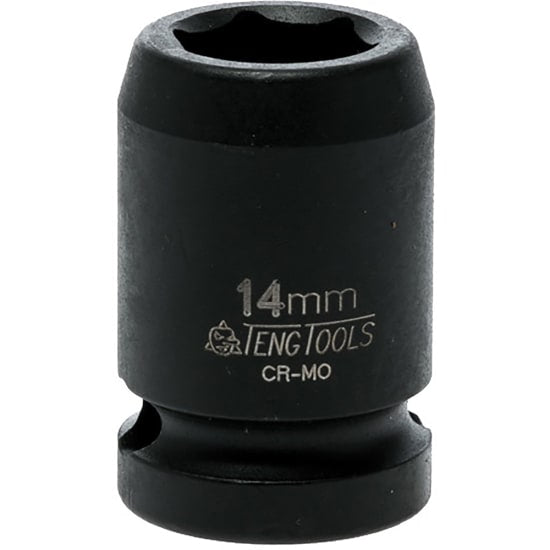 1/2in drive 14mm impact socket made from chrome molybdenum, featuring a 6-point design and black phosphate finish for durability.