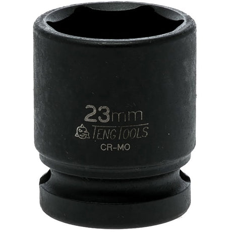 1/2in Dr. Impact Socket 23mm DIN featuring robust 6-point design, chrome molybdenum construction, and black phosphate finish.