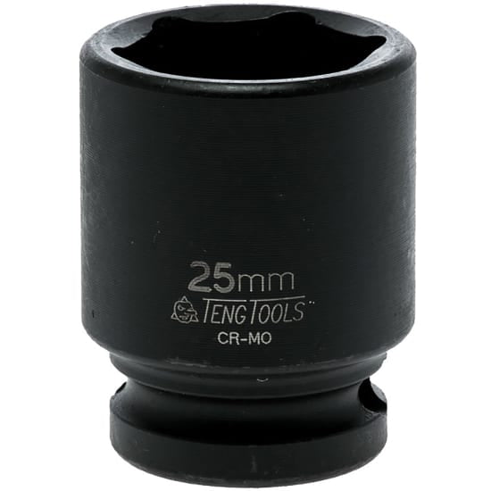 1/2in drive 25mm impact socket with black phosphate finish, engineered for durability and precision, perfect for heavy-duty use.