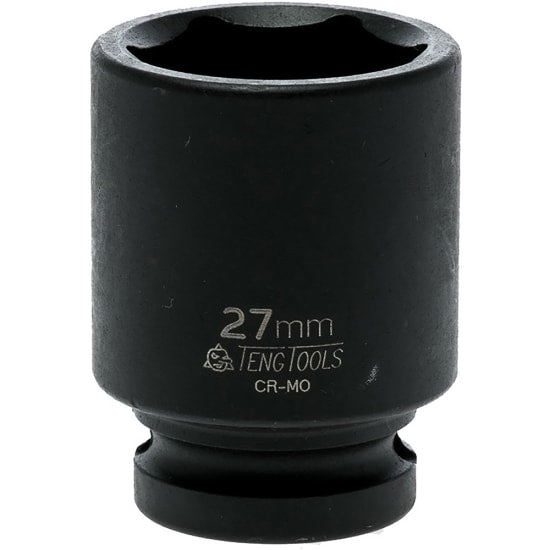 1/2in drive 27mm impact socket with black phosphate finish, crafted from chrome molybdenum, designed for power tool durability.