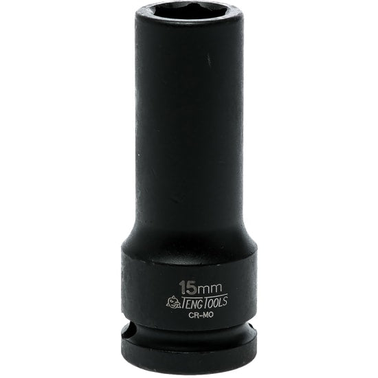 1/2in Dr. Deep Impact Socket 15mm DIN featuring chrome molybdenum, robust design, and black phosphate finish for durability.