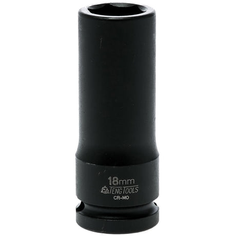 1/2in drive deep impact socket, 18mm, chrome molybdenum, corrosion-resistant finish, designed for professional mechanics and DIYers.