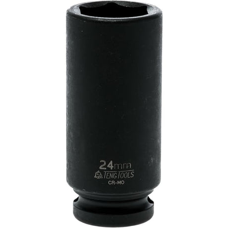 1/2" drive deep 6-point impact socket, chrome molybdenum with black phosphate finish, designed for professional use and heavy-duty applications.