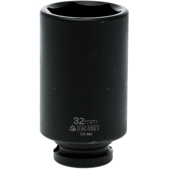 Teng 1/2" Drive Deep Impact Socket 32mm, durable chrome molybdenum with black phosphate finish and secure 6-point grip.