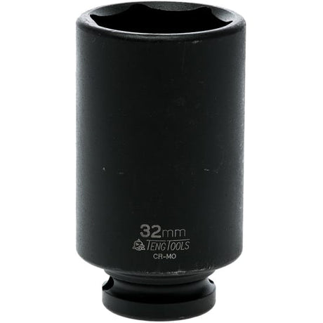 Teng 1/2" Drive Deep Impact Socket 32mm, durable chrome molybdenum with black phosphate finish and secure 6-point grip.