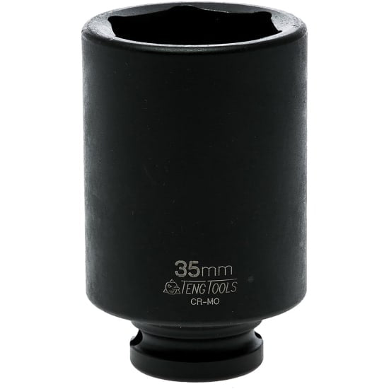 1/2-inch drive 35mm deep impact socket, chrome molybdenum, 6-point design, black finish, DIN3129 compliant for heavy-duty use.