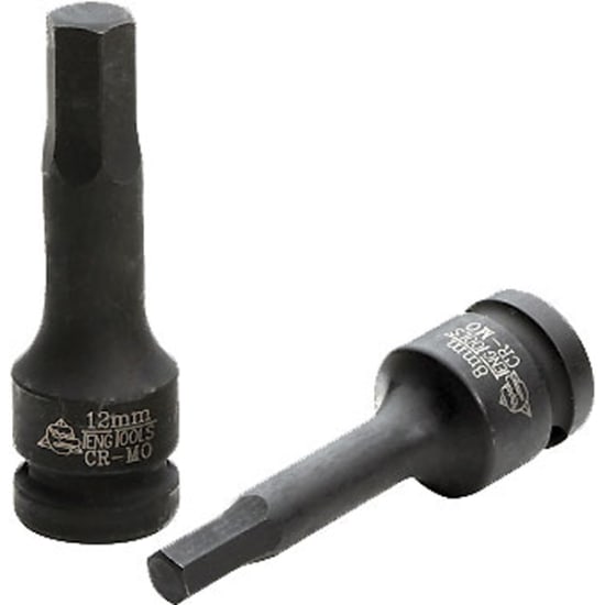 1/2in drive 5mm hex bit impact socket with black phosphate finish, featuring ring and pin fixing for secure attachment.