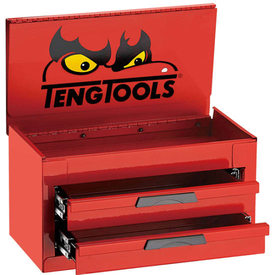 Compact Teng 2 Drawer Mini Tool Box with magnetic closure, smooth-glide drawers, and rubber feet for stability.