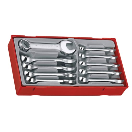 Teng Stubby Combination Spanner Set in TC tray, featuring 10 short, durable spanners designed for tight spaces and minimal damage.