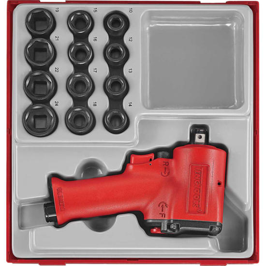 Teng 1/2" mini air impact wrench set; 13 pieces, high torque, compact design for automotive and mechanical repairs.