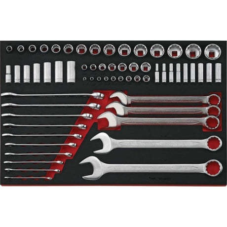 Teng 62-piece Imperial Socket and Spanner Set with precision tools and foam organizer for easy access and durability.