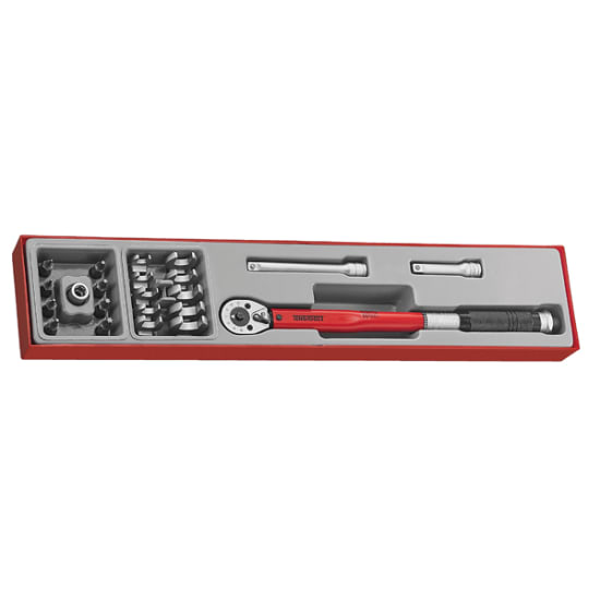 Teng 3/8" Drive Torque Wrench Set, 22 pieces, for precise torque adjustments 20-100 Nm, with crow foot wrenches and angular gauge.