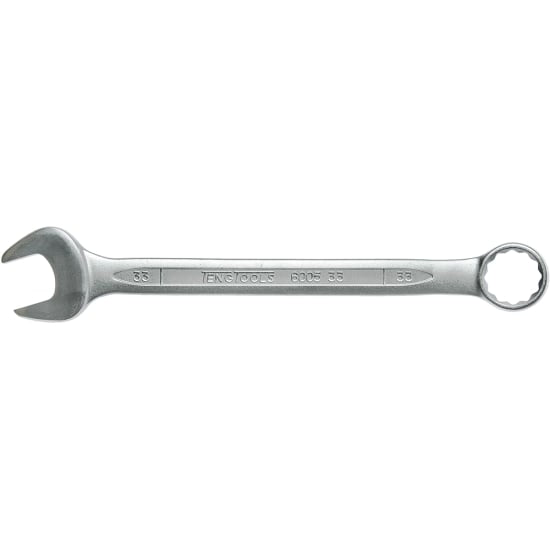 Teng Tools 33mm combination spanner with polished chrome vanadium steel, 12-point offset head, and hip grip design for durability.