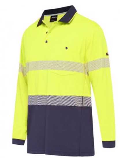 Hi Vis Yellow/Navy polo shirt, size 7XL, featuring cooling technology, reflective tape, and a secure chest pocket.