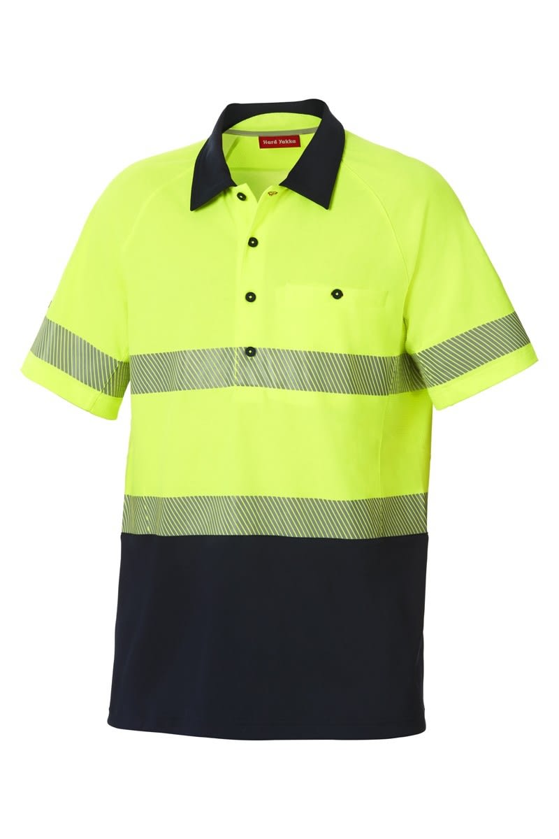 Hard Yakka, Hi Vis Koolgear Polo, Y11383 - Fluro Yel/Navy - L