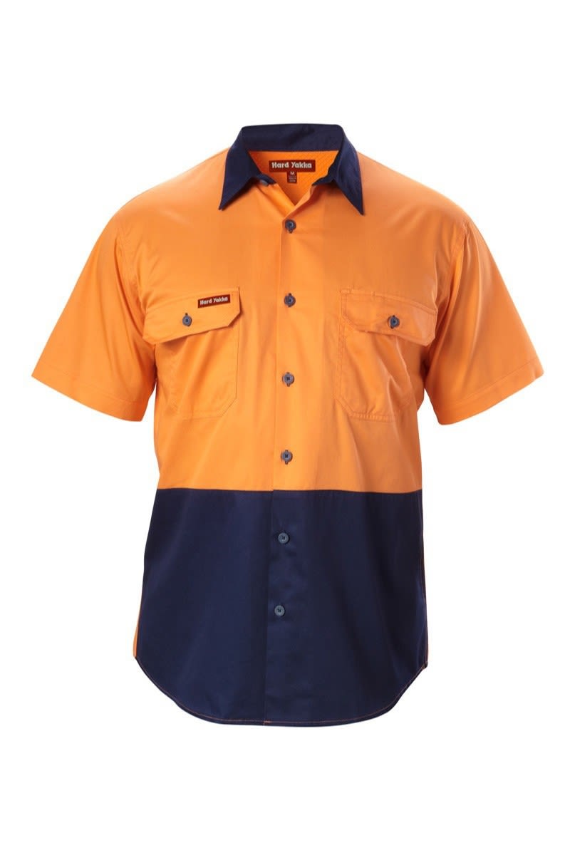 Hard Yakka, Hi Vis Koolgear Shirt, Y07559 - Orange/Navy (Size: L)