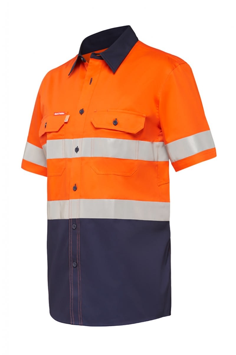 Hard Yakka, Hi Vis Koolgear Shirt, Y07735 - Orange/Navy (Size: XL)