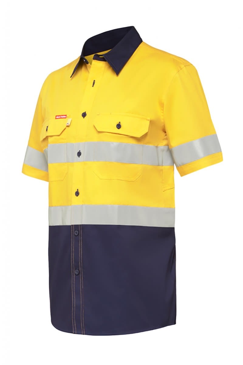 Hard Yakka, Hi Vis Koolgear Shirt, Y07735 - Yellow/Navy (Size: XL)