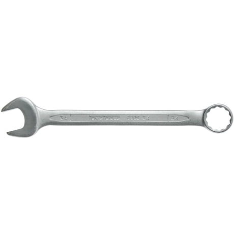 Teng Tools 34mm combination spanner with dual-end design, 12-point ring head, and padded grip for secure fastening.