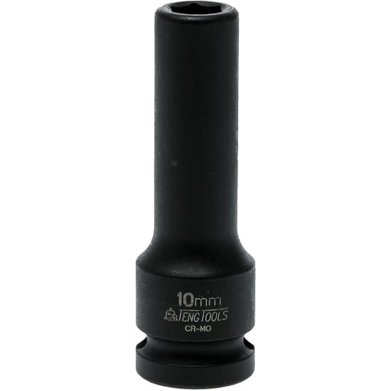 1/2in Dr. Deep Impact Socket 10mm DIN, chrome molybdenum, 6-point, durable with black phosphate finish and securing pin.