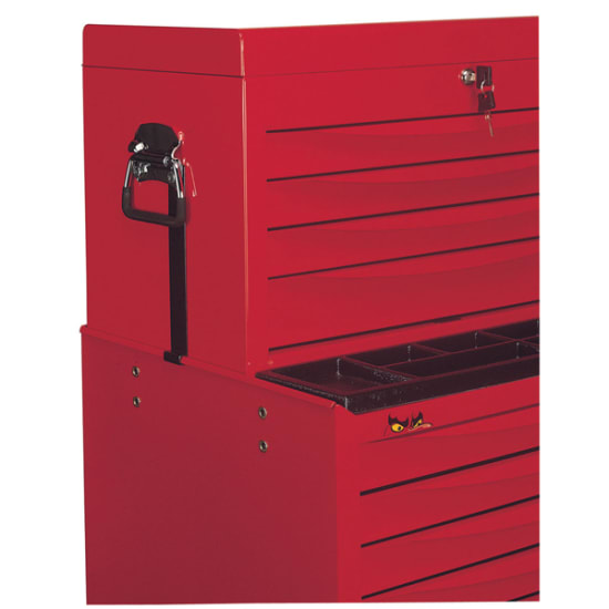 Teng 2pc Fixing Bracket set securely attaches a top box to a roller cabinet, preventing tipping during transport.