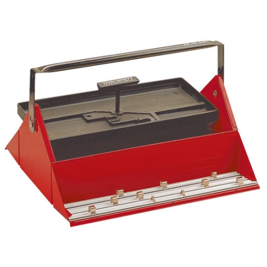 Teng Barn Style Tool Box: Durable, portable organizer with rubber mat, clip rails for sockets, lift-out tray, and safety features.