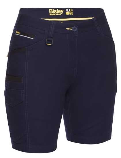 Navy cargo shorts for women, size 18, featuring durable fabric, multiple pockets, and a comfortable stretch fit.