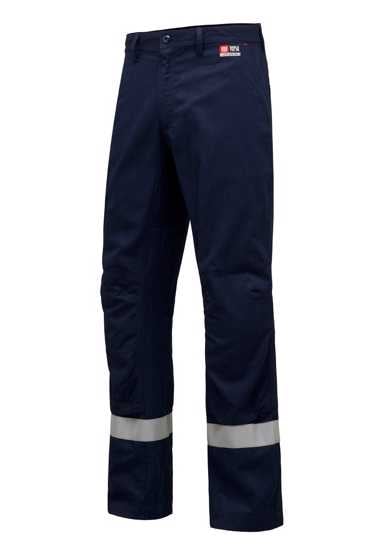 Navy Hard Yakka ShieldTEC cargo pants in size 12, featuring flame resistance, articulated knees, and knee pad pockets.