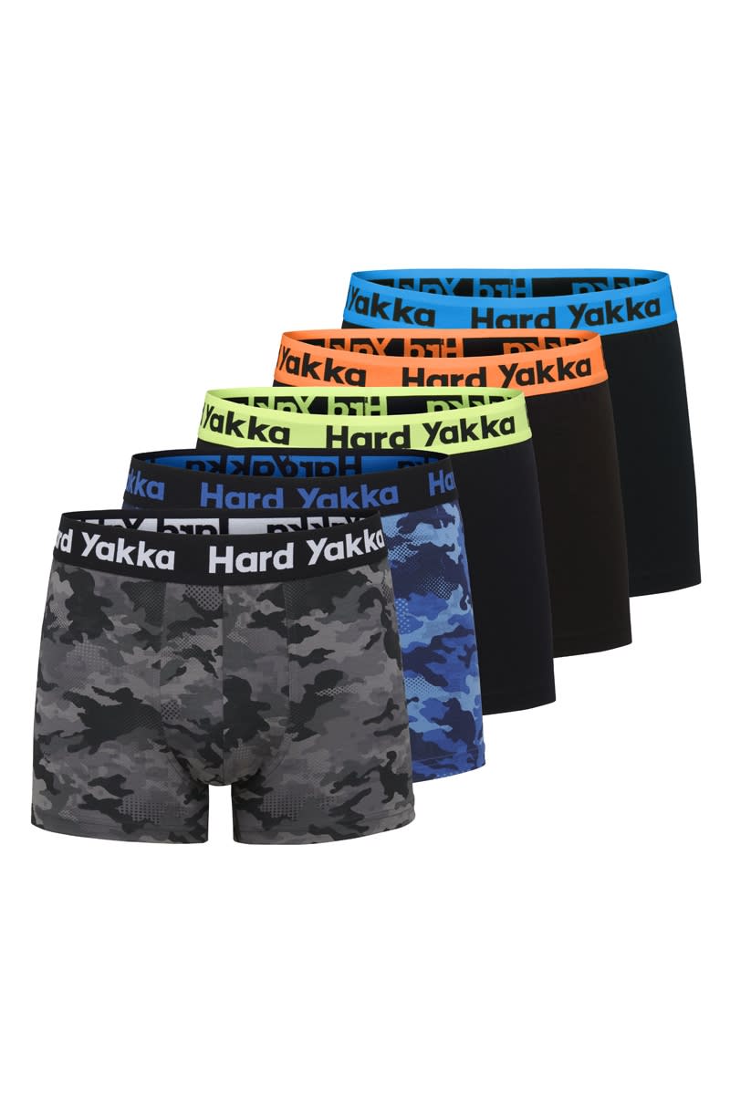 Hard Yakka, Cotton Trunks (Pack of 5), Y26578 - Black/Camo - XL