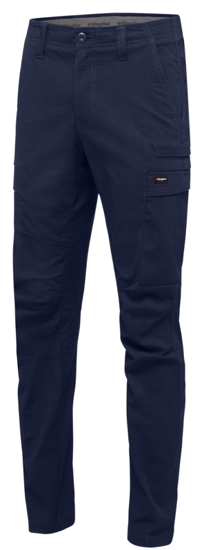 Navy KingGee Workcool Pro Pants with stretch fabric, cooling vents, and 9 pockets for comfort and functionality on the job.