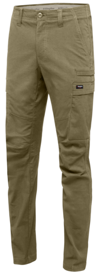 Khaki KingGee Ripstop Workcool Pro Pants, size 17, feature a stretch waistband, cooling vents, and 9 pockets for ultimate comfort.