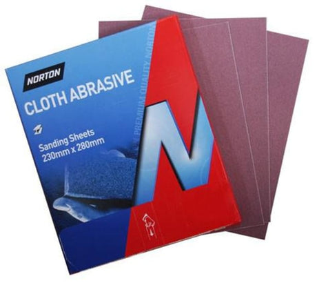 Norton Metal Cloth Sanding Sheet 120g-50pk, durable, flexible sheets for wood and metal, ideal for smooth finishing and contour sanding.