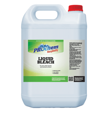 Prochem Liquid Bleach-5L, a powerful disinfectant with 2-5% Sodium Hypochlorite, ideal for cleaning and sanitizing surfaces.